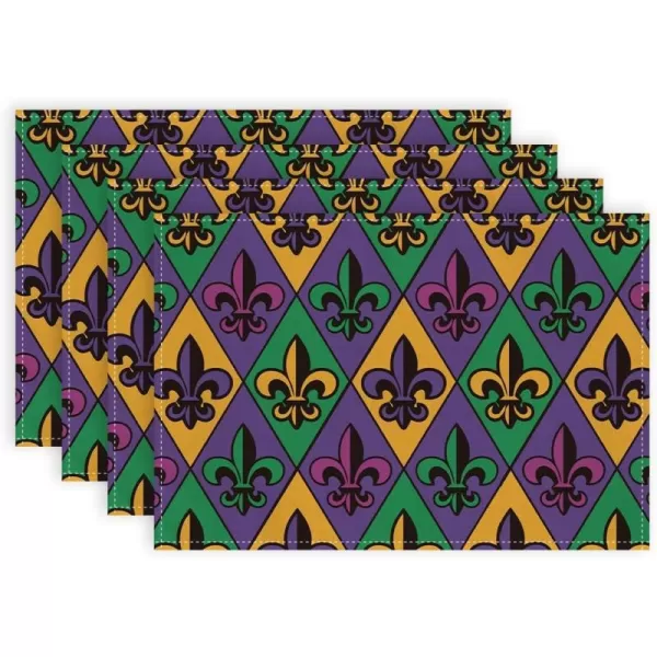 ARKENY Mardi Gras Placemats 12x18 Inches Set of 4 Fleur De Lis Seasonal Farmhouse Diamond Lattice Burlap Indoor Kitchen Dining Table Decorations for Home Party AP0684Purple Placemats Set of 4  12X18