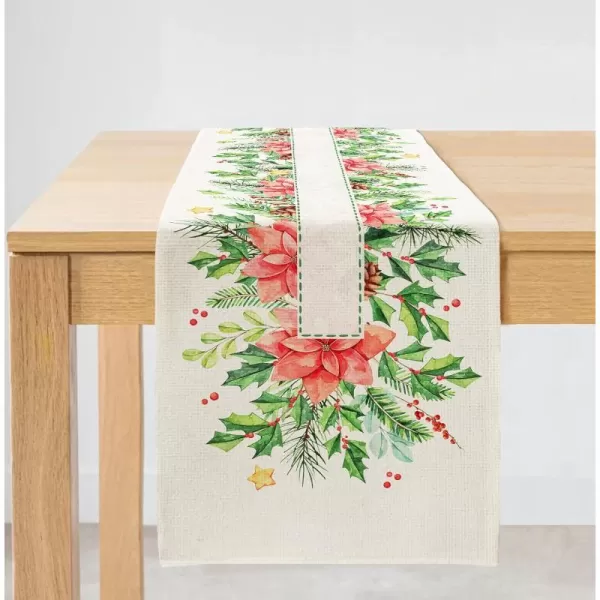 ARKENY Merry Christmas Leaves Floral Pine Cones Red Holly Table Runner 13x72 Inches Long Farmhouse Indoor Outdoor Vintage Theme Gathering Dinner Party Holiday Decor AT017ARKENY Merry Christmas Leaves Floral Pine Cones Red Holly Table Runner 13x72 Inches Long Farmhouse Indoor Outdoor Vintage Theme Gathering Dinner Party Holiday Decor AT017