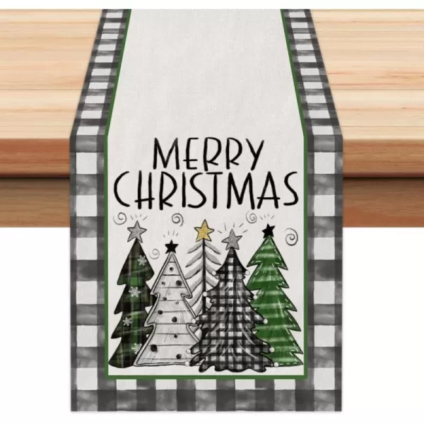 ARKENY Merry Christmas Placemats 12x18 Inches Set of 4 Xmas Tree Seasonal Farmhouse Burlap Buffalo Plaid Indoor Kitchen Dining Table Decorations for Home Party AP19318Green Table Runner  13X36