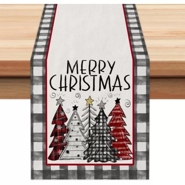 ARKENY Merry Christmas Placemats 12x18 Inches Set of 4 Xmas Tree Seasonal Farmhouse Burlap Buffalo Plaid Indoor Kitchen Dining Table Decorations for Home Party AP19318Red Table Runner  13X90