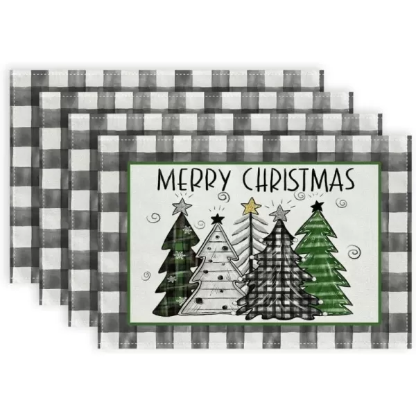 ARKENY Merry Christmas Placemats 12x18 Inches Set of 4 Xmas Tree Seasonal Farmhouse Burlap Buffalo Plaid Indoor Kitchen Dining Table Decorations for Home Party AP19318Green Placemats Set of 4  12X18