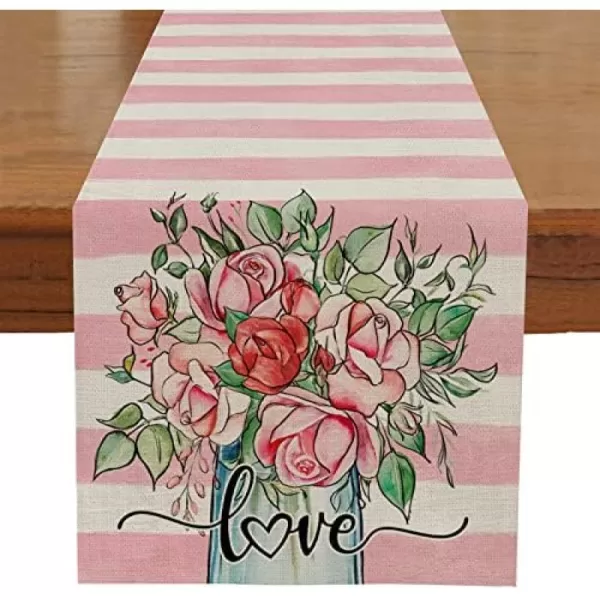 ARKENY Mothers Day Decorations Table Runner 13x72 Inches Floral Vase Pink Strip Farmhouse Indoor Vintage Holiday Love Theme Dinner Party DecorARKENY Mothers Day Decorations Table Runner 13x72 Inches Floral Vase Pink Strip Farmhouse Indoor Vintage Holiday Love Theme Dinner Party Decor