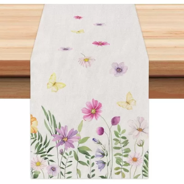 ARKENY Spring Summer Flower Butterfly Table Runner 13x72 InchesSeasonal Burlap Farmhouse Indoor Kitchen Dining Table Decoration for Home Partytable runner 13X60