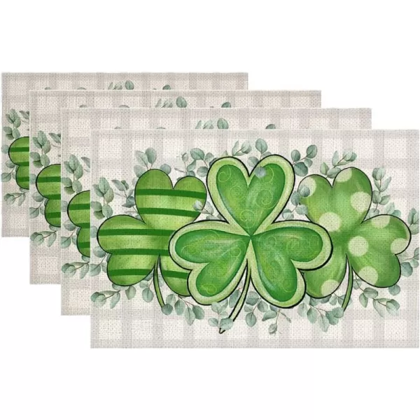 ARKENY St Patricks Day Green Shamrock Placemats 12X18 Inches Set of 4 Buffalo Plaid Spring Seasonal Holiday Decor for Dining Table Indoor Home Farmhouse Tabletop Decoration AP248placemats 12X18