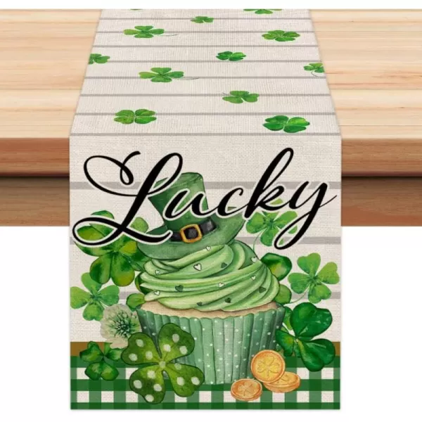 ARKENY St Patricks Day Lucky Green Shamrock Table Runner 72 Inches Gold Spring Seasonal Holiday Decor for Dining Table Indoor Home Farmhouse Tabletop Decoration AT390table runner 13X72