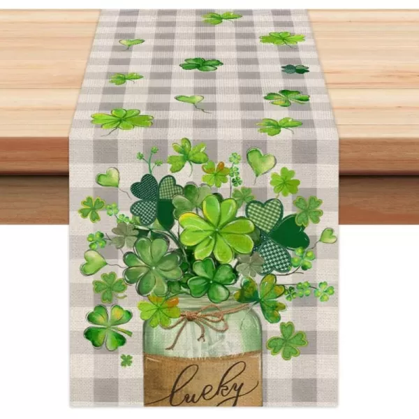 ARKENY St Patricks Day Lucky Green Shamrock Table Runner 72 Inches Vase Buffalo Plaid Spring Seasonal Holiday Decor for Dining Table Indoor Home Farmhouse Tabletop Decoration AT387ARKENY St Patricks Day Lucky Green Shamrock Table Runner 72 Inches Vase Buffalo Plaid Spring Seasonal Holiday Decor for Dining Table Indoor Home Farmhouse Tabletop Decoration AT387