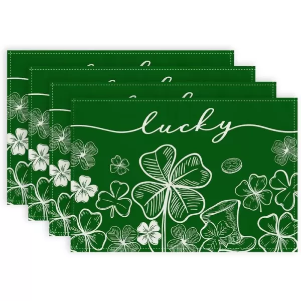 ARKENY St Patricks Day Placemats 12x18 Inches Set of 4 Green Shamrock Lucky Spring Seasonal Farmhouse Burlap Indoor Kitchen Dining Table Mats Decorations for Home Party AP25118Green Placemats Set of 4  12X18