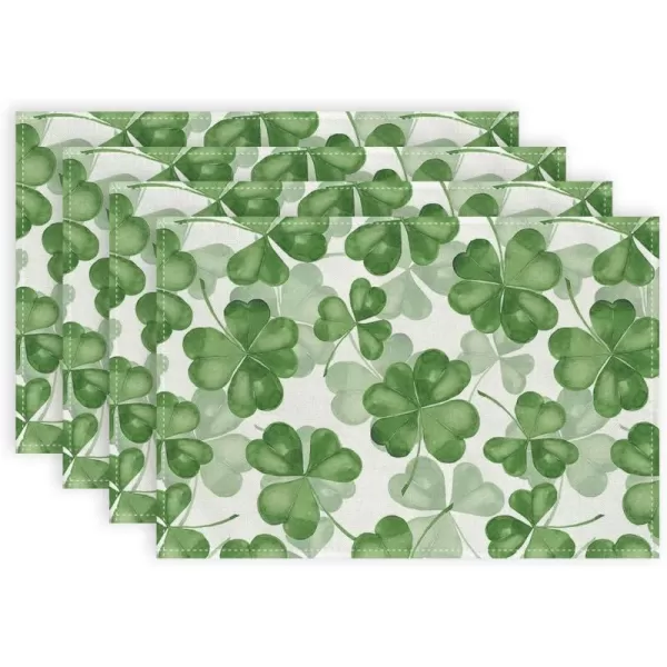 ARKENY St Patricks Day Placemats 12x18 Inches Set of 4 Green Shamrock Lucky Spring Seasonal Farmhouse Burlap Indoor Kitchen Dining Table Mats Decorations for Home Party AP5504Green Placemats Set of 4  12X18