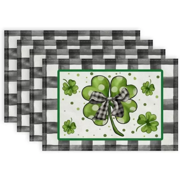 ARKENY St Patricks Day Placemats 12x18 Inches Set of 4 Shamrock Lucky Bow Spring Seasonal Farmhouse Buffalo Plaid Burlap Indoor Kitchen Dining Table Mats Decorations for Home Party AP5464Buffalo Plaid Placemats Set of 4  12X18