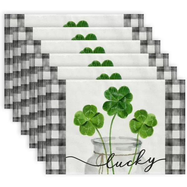 ARKENY St Patricks Day Table Runner 13x72 Inches Green Shamrock Mason Jar Lucky Spring Seasonal Farmhouse Buffalo Plaid Burlap Indoor Kitchen Dining Table Decorations for Home Party AT54772Green Placemats Set of 6  12X18