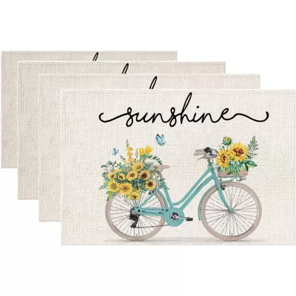 ARKENY Summer Bike Sunflowe Butterfly Sunshine Placemats 12x18 Inches Set of 4Seasonal Burlap Farmhouse Indoor Kitchen Dining Table Decoration for Home PartyARKENY Summer Bike Sunflowe Butterfly Sunshine Placemats 12x18 Inches Set of 4Seasonal Burlap Farmhouse Indoor Kitchen Dining Table Decoration for Home Party