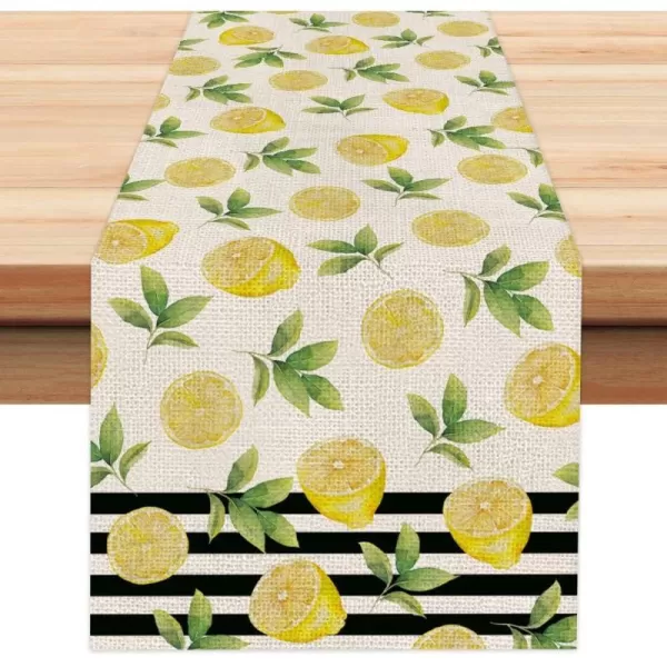 ARKENY Summer Black Stripes Lemon Table Runner 13x72 InchesSeasonal Burlap Farmhouse Indoor Kitchen Dining Table Decoration for Home PartyARKENY Summer Black Stripes Lemon Table Runner 13x72 InchesSeasonal Burlap Farmhouse Indoor Kitchen Dining Table Decoration for Home Party