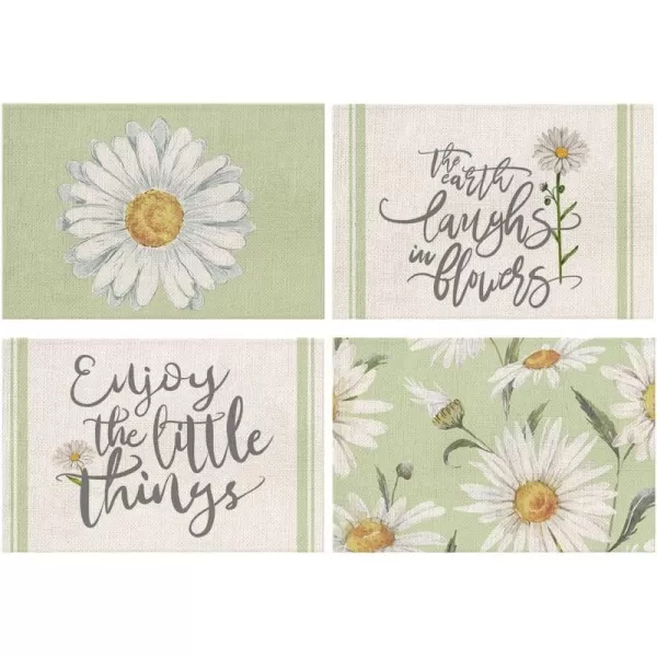 ARKENY Summer Daisy Floral Placemats 12x18 Inches Set of 4Seasonal Burlap Watercolor Blue Farmhouse Indoor Kitchen Dining Table Decoration for Home PartyGreen