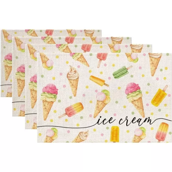 ARKENY Summer Ice Cream Placemats 12x18 Inches Set of 4Seasonal Burlap Polk Dot Farmhouse Indoor Kitchen Dining Table Decoration for Home PartyARKENY Summer Ice Cream Placemats 12x18 Inches Set of 4Seasonal Burlap Polk Dot Farmhouse Indoor Kitchen Dining Table Decoration for Home Party