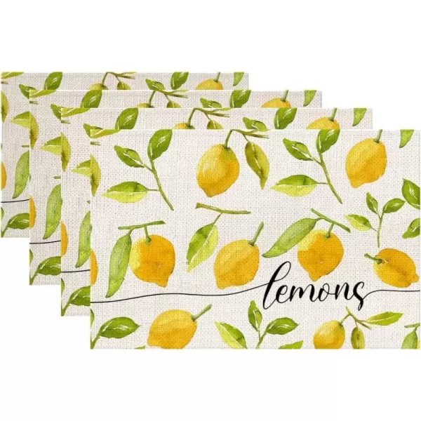 ARKENY Summer Lemon Leaves Placemats 12x18 Inches Set of 4Seasonal Burlap Farmhouse Indoor Kitchen Dining Table Decoration for Home PartyARKENY Summer Lemon Leaves Placemats 12x18 Inches Set of 4Seasonal Burlap Farmhouse Indoor Kitchen Dining Table Decoration for Home Party