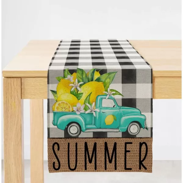 ARKENY Summer Lemon Truck Table Runner 13x72 InchesSeasonal Burlap Buffalo Plaid Farmhouse Indoor Kitchen Dining Table Decoration for Home PartyARKENY Summer Lemon Truck Table Runner 13x72 InchesSeasonal Burlap Buffalo Plaid Farmhouse Indoor Kitchen Dining Table Decoration for Home Party