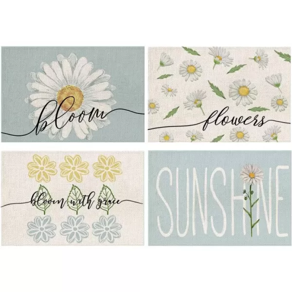 ARKENY Summer Spring Daisy Bloom Flower Sunshine Together Placemats 12x18 Inches Set of 4Seasonal Burlap Watercolor Green Farmhouse Indoor Kitchen Dining Table Decoration for Home PartyBlue