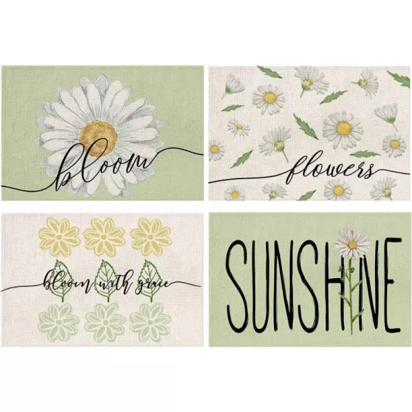 ARKENY Summer Spring Daisy Bloom Flower Sunshine Together Placemats 12x18 Inches Set of 4Seasonal Burlap Watercolor Green Farmhouse Indoor Kitchen Dining Table Decoration for Home PartyGreen