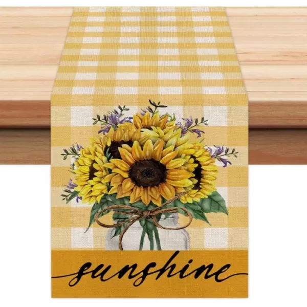 ARKENY Summer Sunflower Sunshine Table Runner 13x72 InchesSeasonal Burlap Yellow Buffalo Plaid Farmhouse Indoor Kitchen Dining Table Decoration for Home PartyARKENY Summer Sunflower Sunshine Table Runner 13x72 InchesSeasonal Burlap Yellow Buffalo Plaid Farmhouse Indoor Kitchen Dining Table Decoration for Home Party