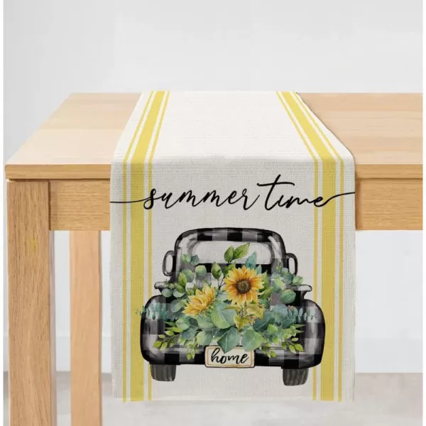 ARKENY Summer Time Sunflower Truck Table Runner 13x72 InchesSeasonal Burlap Farmhouse Indoor Kitchen Dining Table Decoration for Home PartyARKENY Summer Time Sunflower Truck Table Runner 13x72 InchesSeasonal Burlap Farmhouse Indoor Kitchen Dining Table Decoration for Home Party