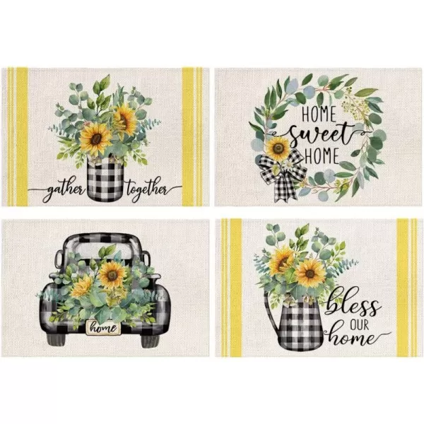 ARKENY Summer Truck Sunflower Check Vase Gather Placemats 12x18 Inches Set of 4Seasonal Burlap Buffalo Plaid Farmhouse Indoor Kitchen Dining Table Decoration for Home PartyARKENY Summer Truck Sunflower Check Vase Gather Placemats 12x18 Inches Set of 4Seasonal Burlap Buffalo Plaid Farmhouse Indoor Kitchen Dining Table Decoration for Home Party