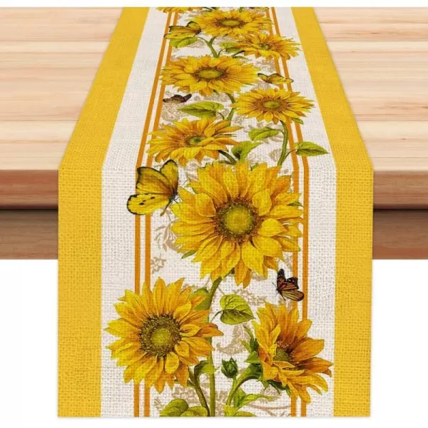 ARKENY Summer Yellow Sunflower Butterfly Table Runner 13x72 InchesSeasonal Burlap Farmhouse Indoor Kitchen Dining Table Decoration for Home PartyARKENY Summer Yellow Sunflower Butterfly Table Runner 13x72 InchesSeasonal Burlap Farmhouse Indoor Kitchen Dining Table Decoration for Home Party