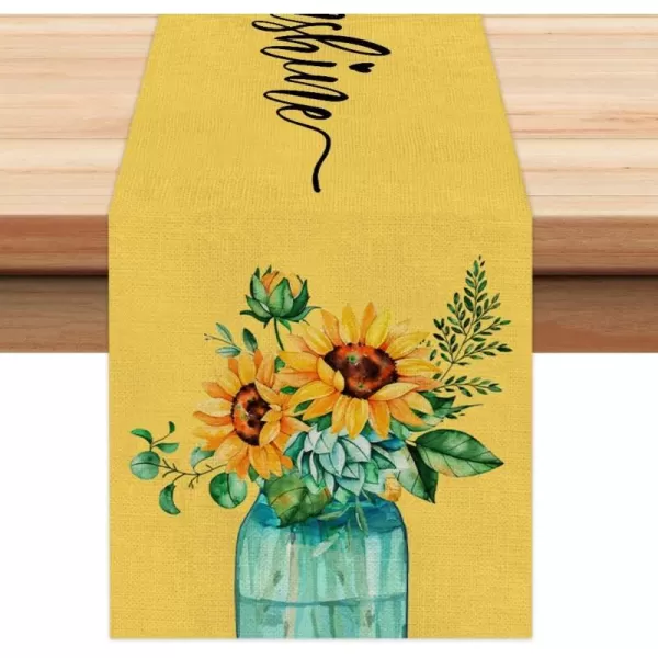 ARKENY Summer Yellow Sunflower Vase Sunshine Table Runner 13x72 InchesSeasonal Burlap Farmhouse Indoor Kitchen Dining Table Decoration for Home PartyARKENY Summer Yellow Sunflower Vase Sunshine Table Runner 13x72 InchesSeasonal Burlap Farmhouse Indoor Kitchen Dining Table Decoration for Home Party