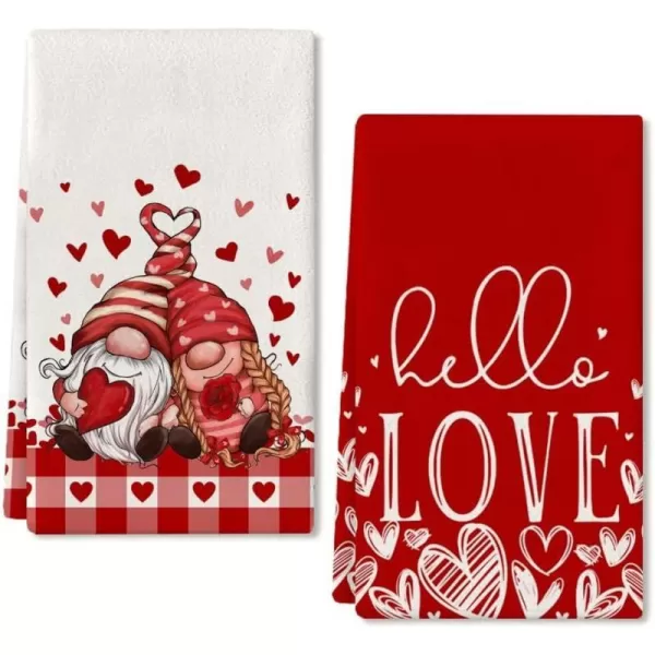 ARKENY Valentine Day Kitchen Towels Red Heart Gnome Dish Towels 18x26 Inch Ultra Absorbent Wedding Drying Cloth Hello Love Sign Hand Towel for Valentine Decorations Set of 2ARKENY Valentine Day Kitchen Towels Red Heart Gnome Dish Towels 18x26 Inch Ultra Absorbent Wedding Drying Cloth Hello Love Sign Hand Towel for Valentine Decorations Set of 2