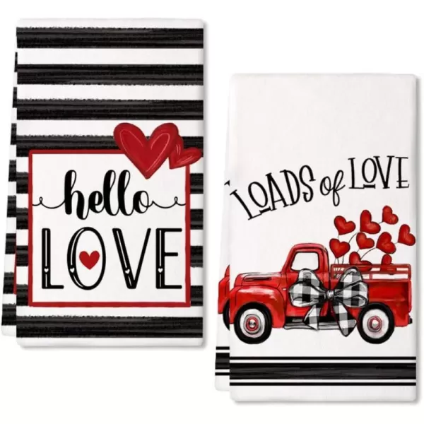 ARKENY Valentine Day Kitchen Towels Set of 2Pink Flower Love Truck Dish Towels 18x26 Inch Drying DishclothFarmhouse Home Wedding Decoration AD176Black Truck