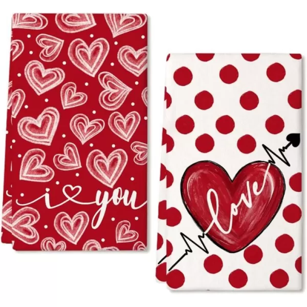 ARKENY Valentine Day Kitchen Towels Set of 2Pink Heart Arrow Love Your More Sign Dish Towels 18x26 Inch Drying DishclothFarmhouse Home Wedding Decoration AD171Red Heart