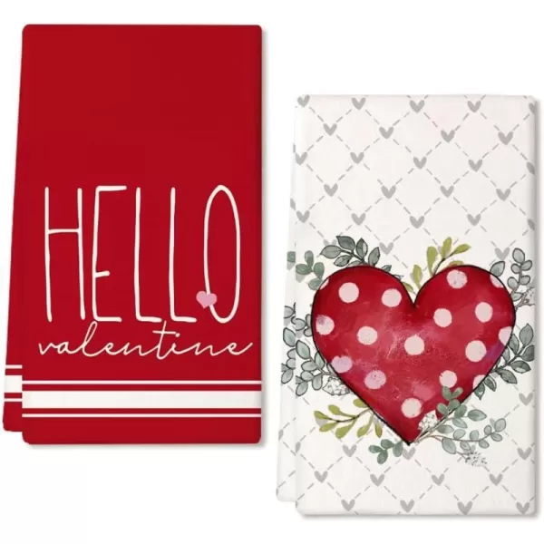 ARKENY Valentine Day Kitchen Towels Set of 2Red Polka dot Heart Eucalyptus Leaves Dish Towels 18x26 Inch Drying DishclothFarmhouse Home Wedding Decoration AD181ARKENY Valentine Day Kitchen Towels Set of 2Red Polka dot Heart Eucalyptus Leaves Dish Towels 18x26 Inch Drying DishclothFarmhouse Home Wedding Decoration AD181