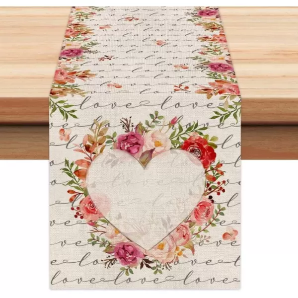 ARKENY Valentines Day Decorations Leaves Floral Table Runner 13x72 Inches Seasonal Love Flower Decor Holiday Farmhouse Indoor Vintage Theme Gathering Dinner Party AT340table runner 13X72 inch