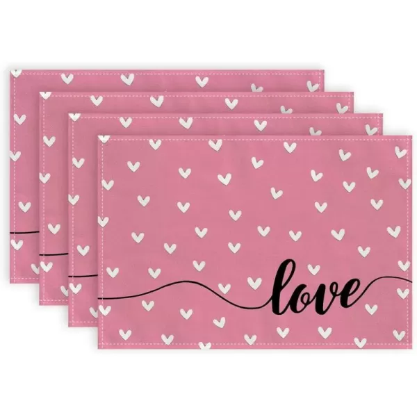 ARKENY Valentines Day Placemats 12x18 Inches Set of 4 Heart Love Pink Seasonal Farmhouse Burlap Indoor Kitchen Dining Table Decorations for Home Party AP51118Pink Placemats Set of 4  12X18