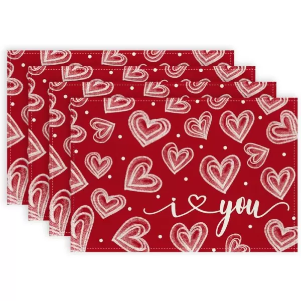 ARKENY Valentines Day Placemats 12x18 Inches Set of 4 I Love You Heart Red Seasonal Farmhouse Burlap Indoor Kitchen Dining Table Decorations for Home Party AP52018Red Placemats Set of 4  12X18