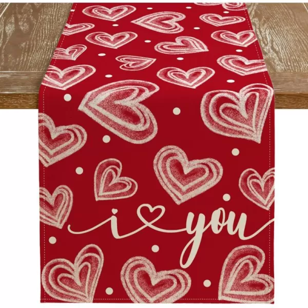 ARKENY Valentines Day Placemats 12x18 Inches Set of 4 I Love You Heart Red Seasonal Farmhouse Burlap Indoor Kitchen Dining Table Decorations for Home Party AP52018Red Table Runner  13X90