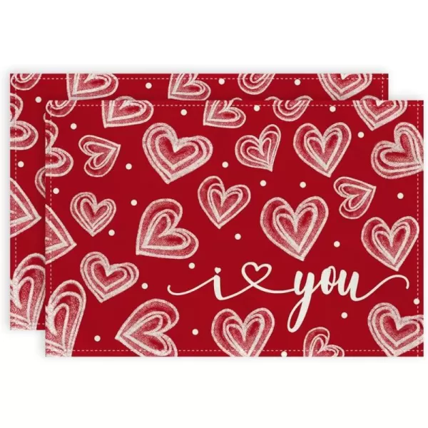 ARKENY Valentines Day Placemats 12x18 Inches Set of 4 I Love You Heart Red Seasonal Farmhouse Burlap Indoor Kitchen Dining Table Decorations for Home Party AP52018Red Placemats Set of 2  12X18