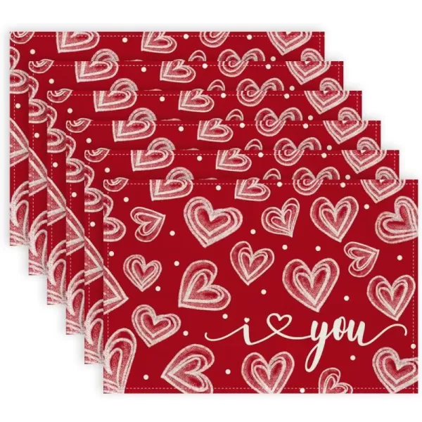 ARKENY Valentines Day Placemats 12x18 Inches Set of 4 I Love You Heart Red Seasonal Farmhouse Burlap Indoor Kitchen Dining Table Decorations for Home Party AP52018Red Placemats Set of 6  12X18