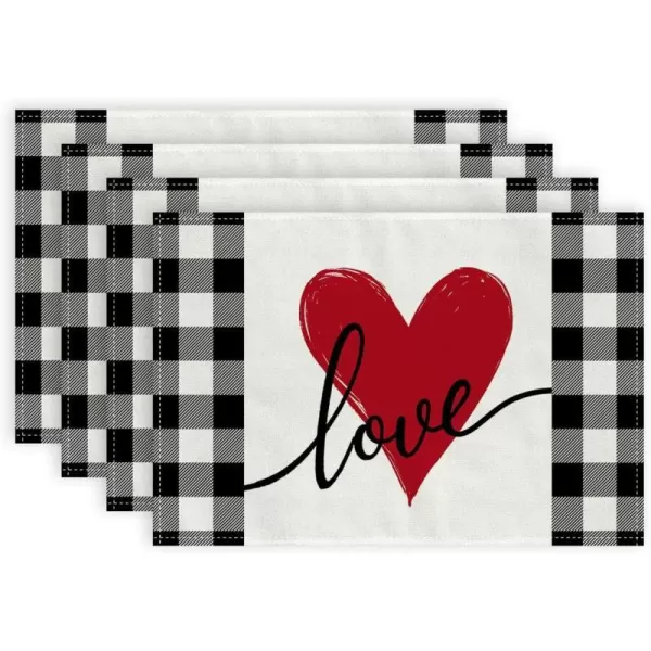 ARKENY Valentines Day Placemats 12x18 Inches Set of 4 Love Heart Seasonal Farmhouse Burlap Buffalo Plaid Indoor Kitchen Dining Table Decorations for Home Party AP02418Buffalo Plaid Placemats Set of 4  12X18