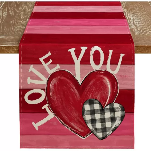 ARKENY Valentines Day Placemats 12x18 Inches Set of 4 Love You Heart Red Seasonal Farmhouse Burlap Stripe Indoor Kitchen Dining Table Decorations for Home Party AP52118Red Table Runner  13X90