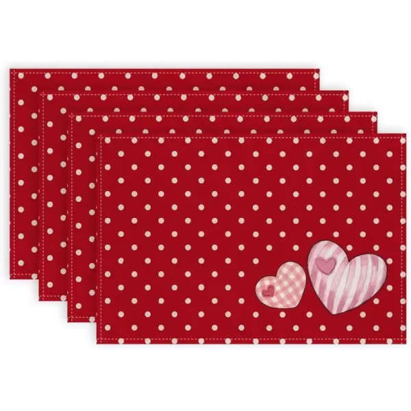 ARKENY Valentines Day Placemats 12x18 Inches Set of 4 Pink Heart Seasonal Farmhouse Burlap Red Indoor Kitchen Dining Table Mats Decorations for Home Party AP53118Red Placemats Set of 4  12X18