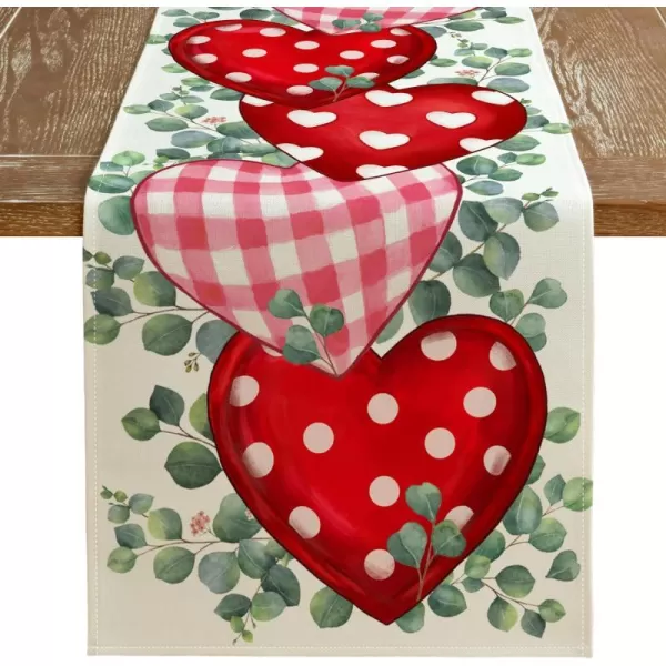 ARKENY Valentines Day Placemats Set of 4 Heart Leaves Flower Seasonal Farmhouse Burlap Indoor Kitchen Dining Table Mats Decorations for Home Party AP5444Red Table Runner  13X120