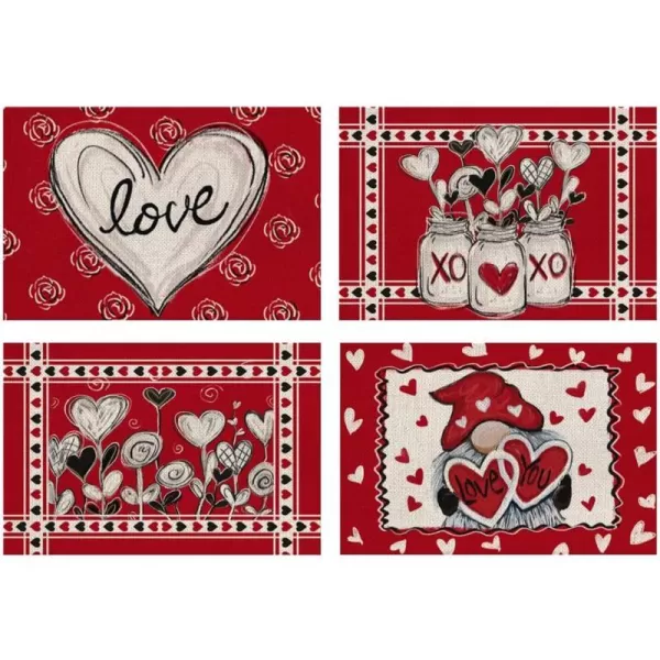 ARKENY Valentines Day Red Floral Hearts Gnomes Placemats Set of 4 Indoor Decor for Dining Table Love Farmhouse Holiday Party Decoration AP226ARKENY Valentines Day Red Floral Hearts Gnomes Placemats Set of 4 Indoor Decor for Dining Table Love Farmhouse Holiday Party Decoration AP226