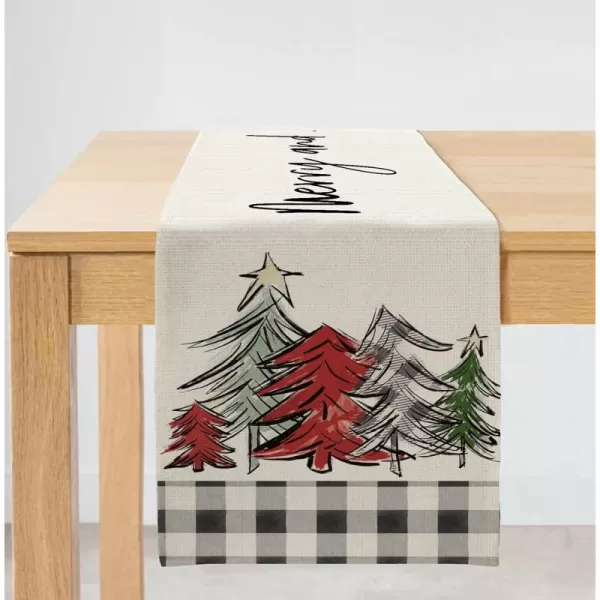 Christmas Decorations Trees Black White Buffalo Plaid Table Runner 13x72 Inches White Red Farmhouse Indoor Vintage Xmas Decor Holiday Theme Gathering Dinner Party Holiday AT043table runner 13X90 inch