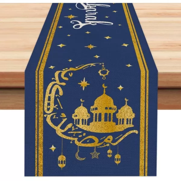 Eid Mubarak Moon and Star Golden Table Runner 13x72 Inches Seasonal Ramadan Kareem Decor Holiday Farmhouse Indoor Vintage Theme Gathering Dinner Party Decorations AT194Eid Mubarak Moon and Star Golden Table Runner 13x72 Inches Seasonal Ramadan Kareem Decor Holiday Farmhouse Indoor Vintage Theme Gathering Dinner Party Decorations AT194