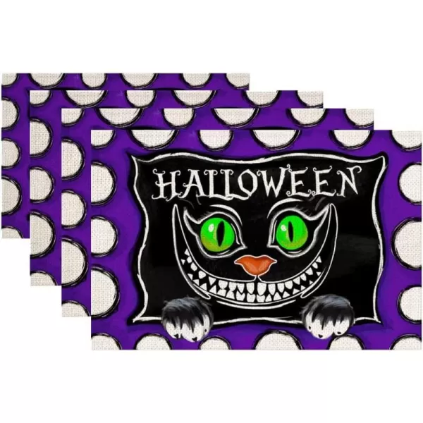 Halloween Decorations Cat Blue Dots Placemats 12 x 18 Inch Set of 4 Party Dcor Rustic Vintage Washable Table Mats AP160Halloween Decorations Cat Blue Dots Placemats 12 x 18 Inch Set of 4 Party Dcor Rustic Vintage Washable Table Mats AP160