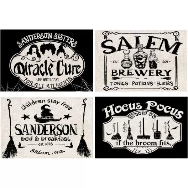 Halloween Decorations Sanderson Sisters Miracle Cure Placemats 12 x 18 Inch Set of 4 Party Dcor Rustic Vintage Washable Table Mats AP175Halloween Decorations Sanderson Sisters Miracle Cure Placemats 12 x 18 Inch Set of 4 Party Dcor Rustic Vintage Washable Table Mats AP175