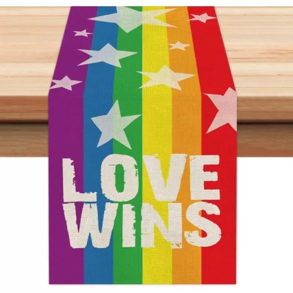 LGBTQ Pride Decorations Rainbow Stripes Table Runner 13 x 72 Inch Love Wins Gay Lesbian Pansexual Party Decor Rustic Vintage AT274LGBTQ Pride Decorations Rainbow Stripes Table Runner 13 x 72 Inch Love Wins Gay Lesbian Pansexual Party Decor Rustic Vintage AT274