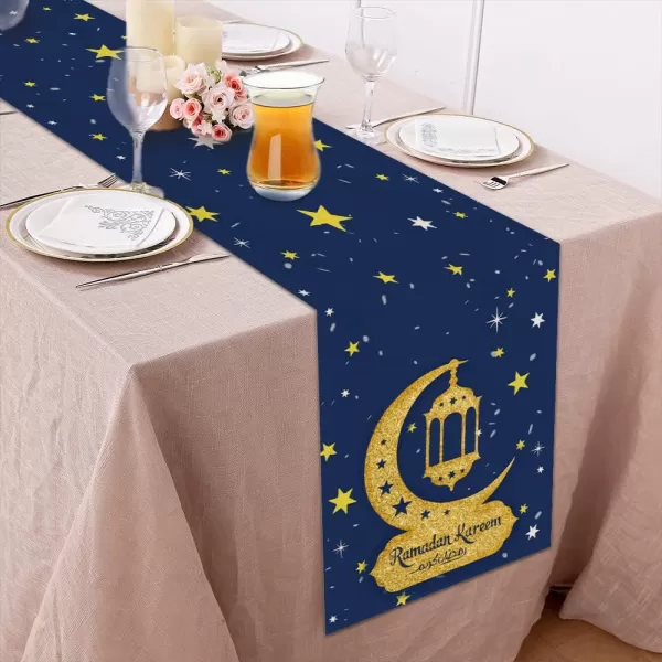 Ramadan Kareem Moon and Star Golden Table Runner 13x72 Inches Seasonal Eid Mubarak Decor Holiday Farmhouse Indoor Vintage Theme Gathering Dinner Party Decorations AT192