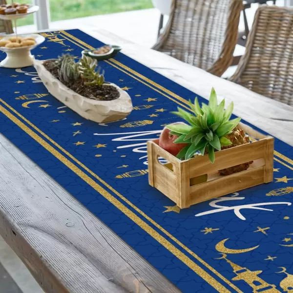 Ramadan Mubarak Moon and Star Golden Table Runner 13x72 Inches Seasonal Kareem Decor Holiday Farmhouse Indoor Vintage Theme Gathering Dinner Party Decorations AT195