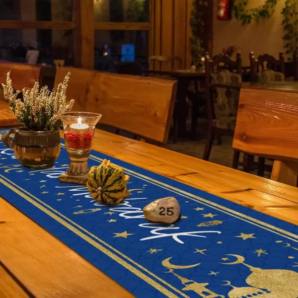 Ramadan Mubarak Moon and Star Golden Table Runner 13x72 Inches Seasonal Kareem Decor Holiday Farmhouse Indoor Vintage Theme Gathering Dinner Party Decorations AT195